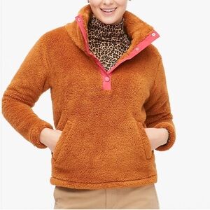 J. Crew Sherpa 1/4 Snap Pullover Thermal Boxy Jacket With Pockets Brown M Cozy